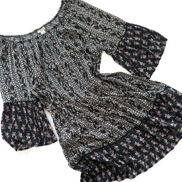 Style & Co Womens XL Black Pink Floral Off Shoulder Boho Casual Summer Dress - Picture 1 of 5